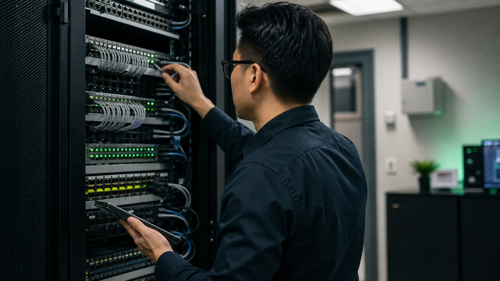 IT engineer maintaining a managed network rack